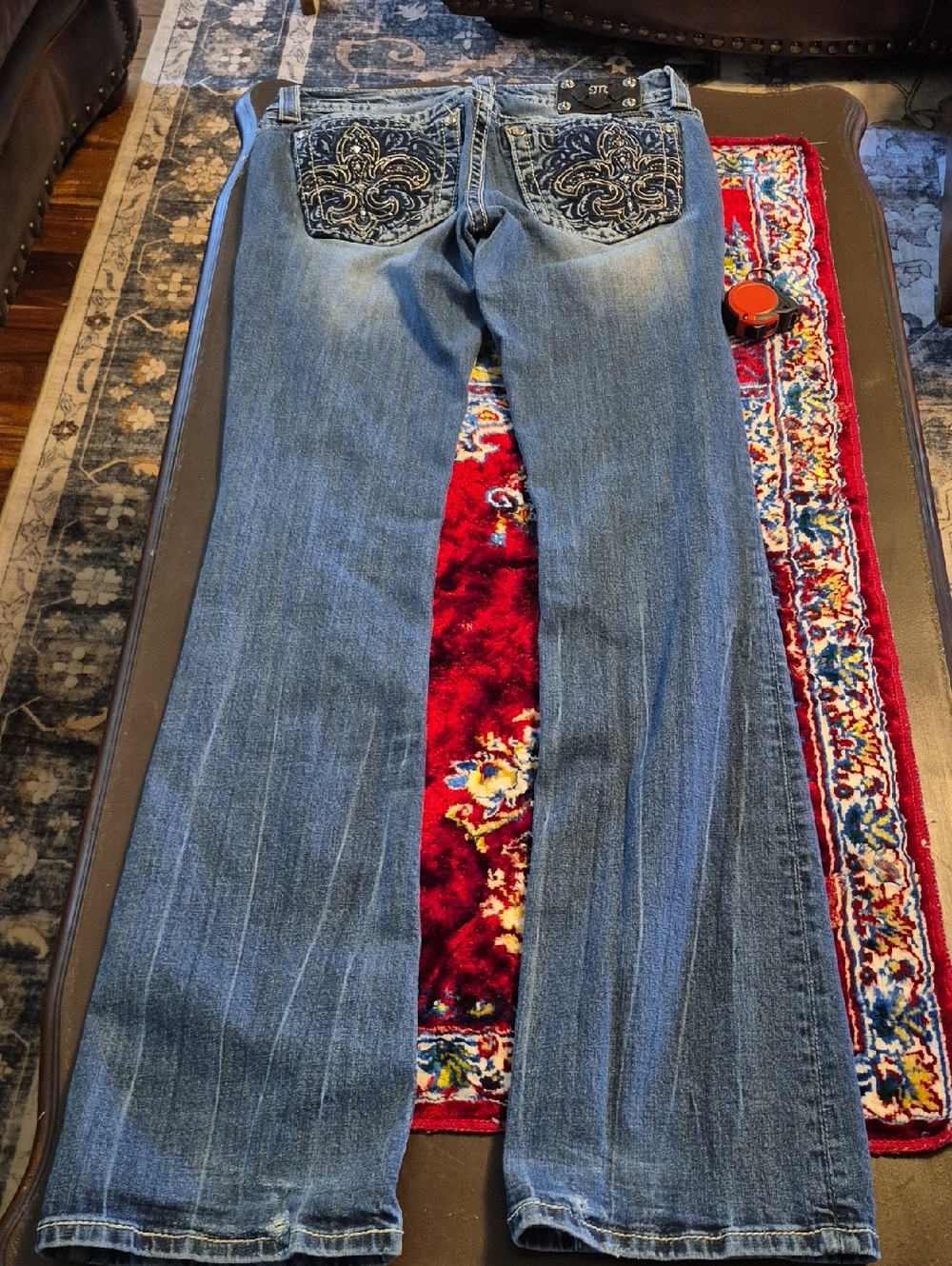 Miss Me Booycut Jeans Fleur-de-Lis Embellished emblemon Back Pockets.y2k.(2083C) - Picture 2 of 14